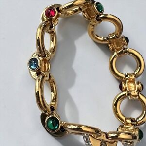 Joan Rivers Bracelet Gold Tone Cabochon Crystal Chunky Link Vintage